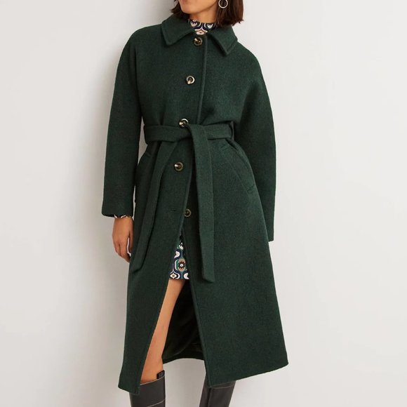 Boden Jackets & Blazers - Boden Belted Textured Wool Maxi Abete Green Dress Coat 12 Button Front Jacket